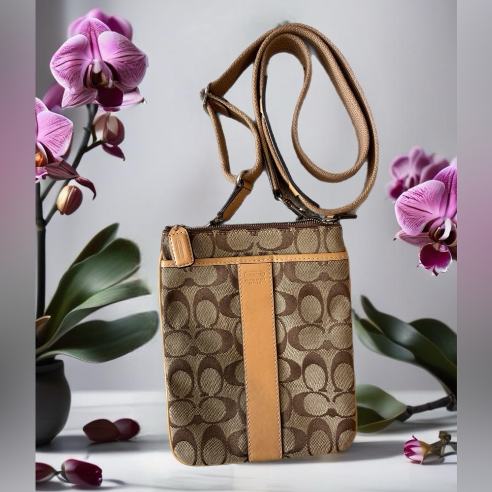 Coach Brown and Tan cc logo Crossbody Bag